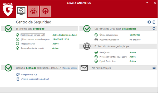Screenshot G DATA Antivirus – Centro de seguridad