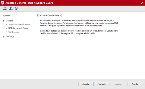 Screenshot G DATA Antivirus – USB Keyboard Guard