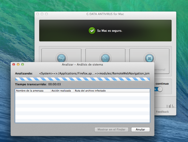 Screenshot G DATA Antivirus para Mac – System Scan