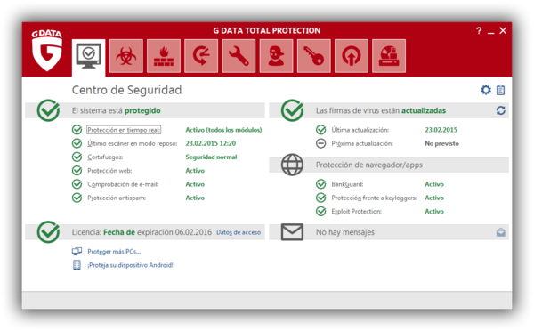 Screenshot G DATA Total Protection – Centro de seguridad