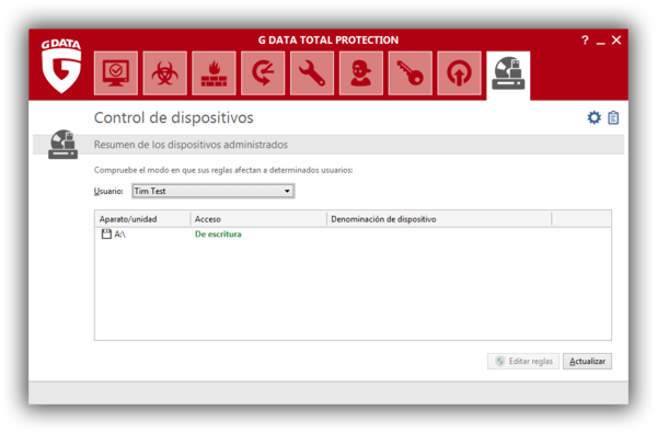 Screenshot G DATA Total Protection – Control de dispositivos