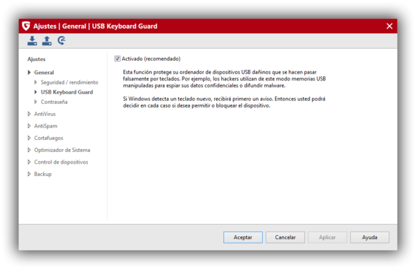 Screenshot G DATA Total Protection – USB Keyboard Guard